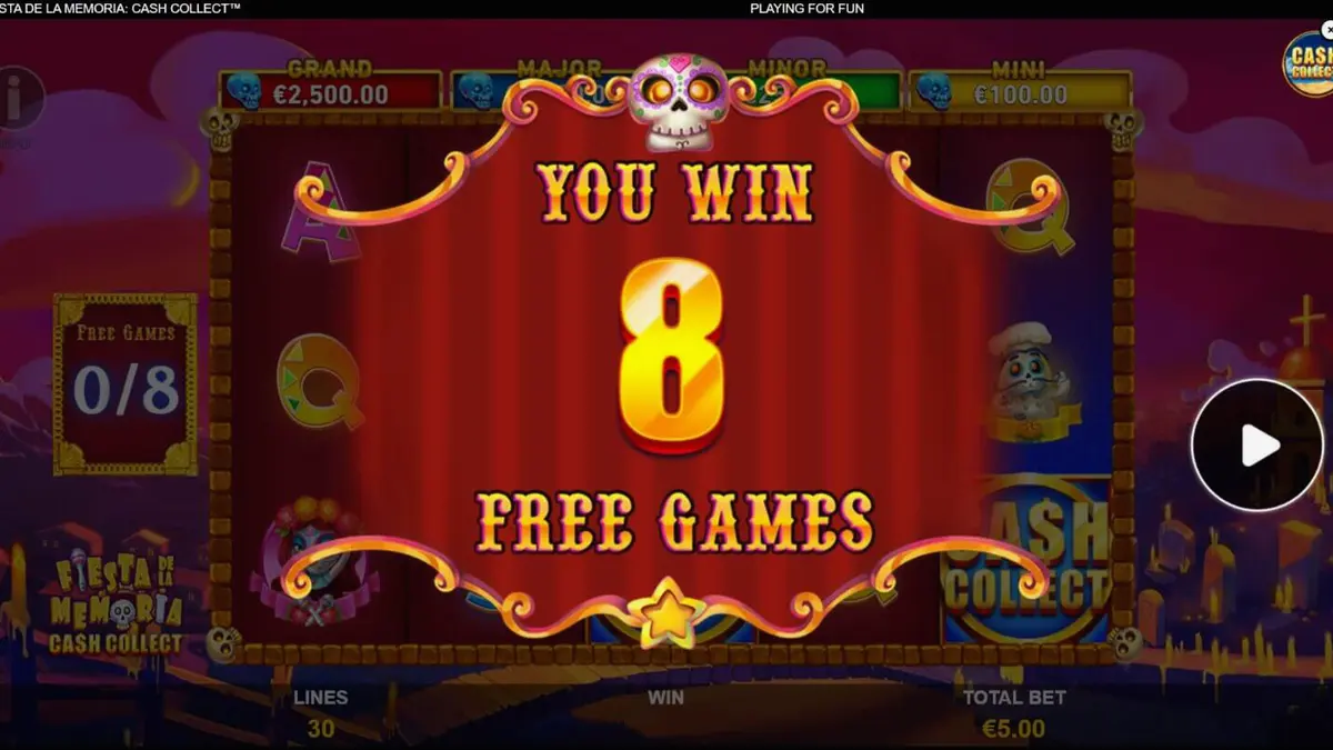 Cena vibrante do slot Fiesta de la Memoria Cash Collect com elementos neon e caveiras mexicanas