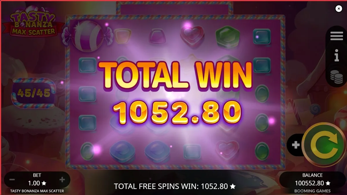 Interface de jogo do slot Tasty Bonanza Max Scatter em um dispositivo móvel