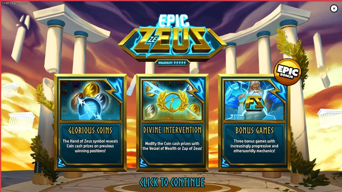 Cenário épico de tempestade com Zeus no slot Epic Ze Zeus